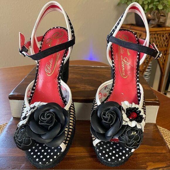 Poetic License Fancy Me Block Platform Heels Black Tan Red White Floral US 6 - Picture 11 of 15